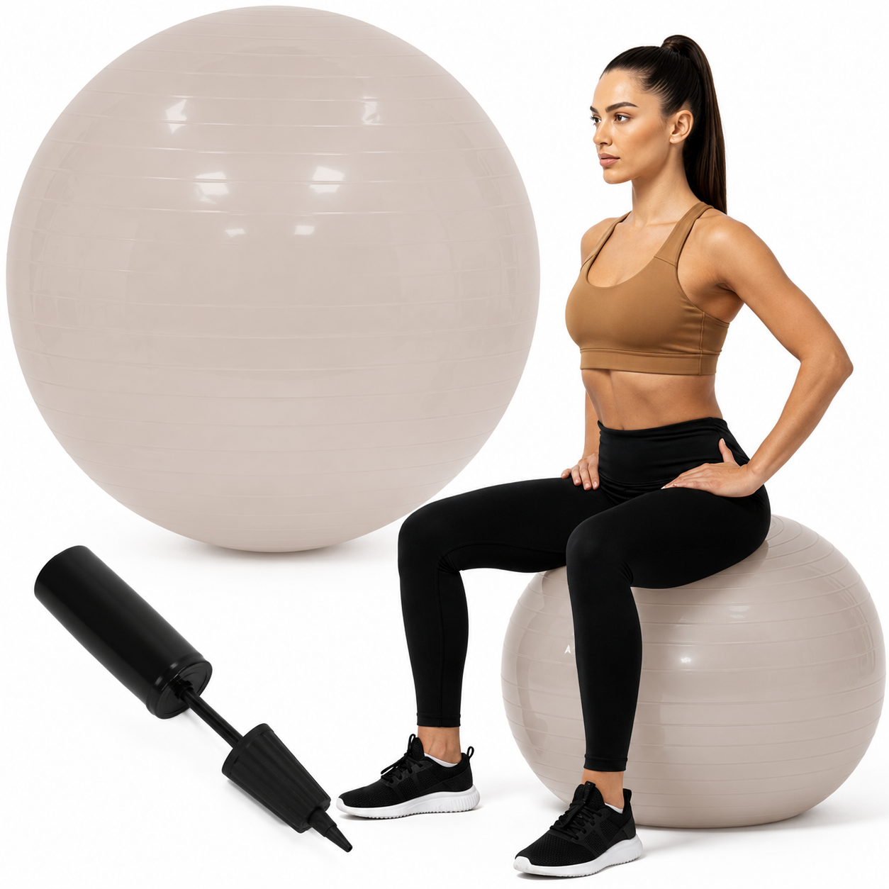 Minge pentru fitness 65 cm, antiderapanta, cu pompa inclusa, maxim 150 kg, bej - imagine 13