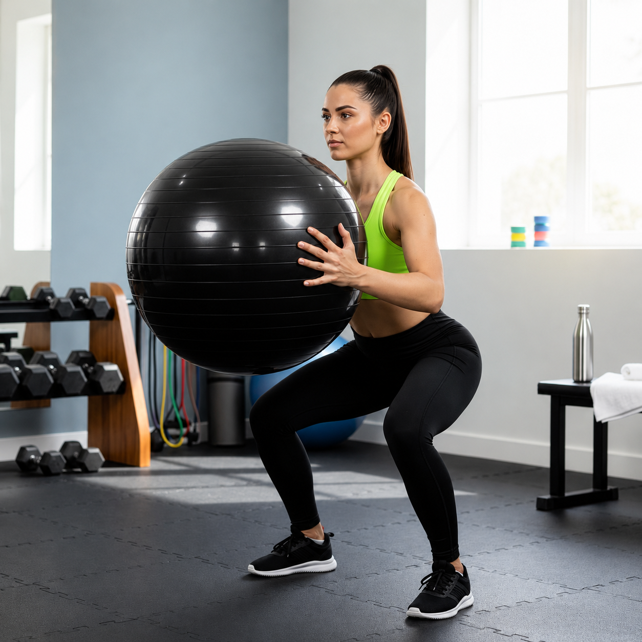 Minge pentru fitness 75 cm, antiderapanta, cu pompa inclusa, maxim 150 kg, negru - imagine 3
