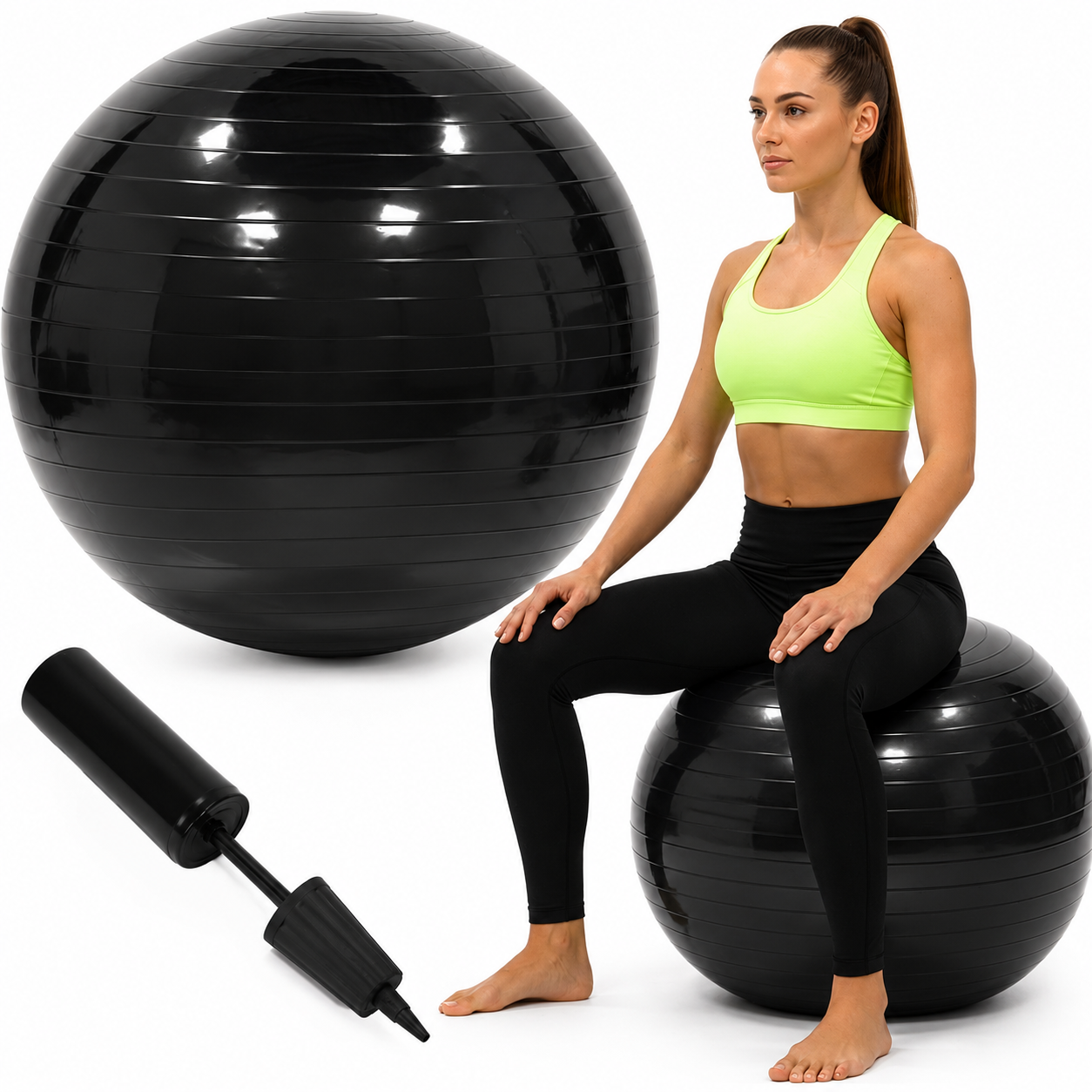 Minge pentru fitness 75 cm, antiderapanta, cu pompa inclusa, maxim 150 kg, negru - imagine 7