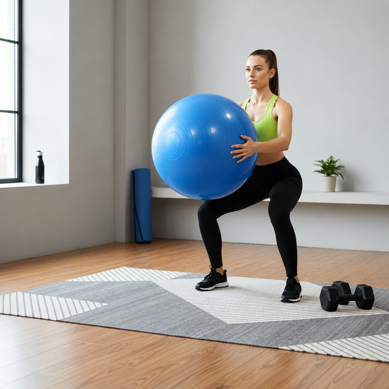 Minge pentru fitness 75 cm, antiderapanta, cu pompa inclusa, maxim 150 kg, albastru - imagine 3
