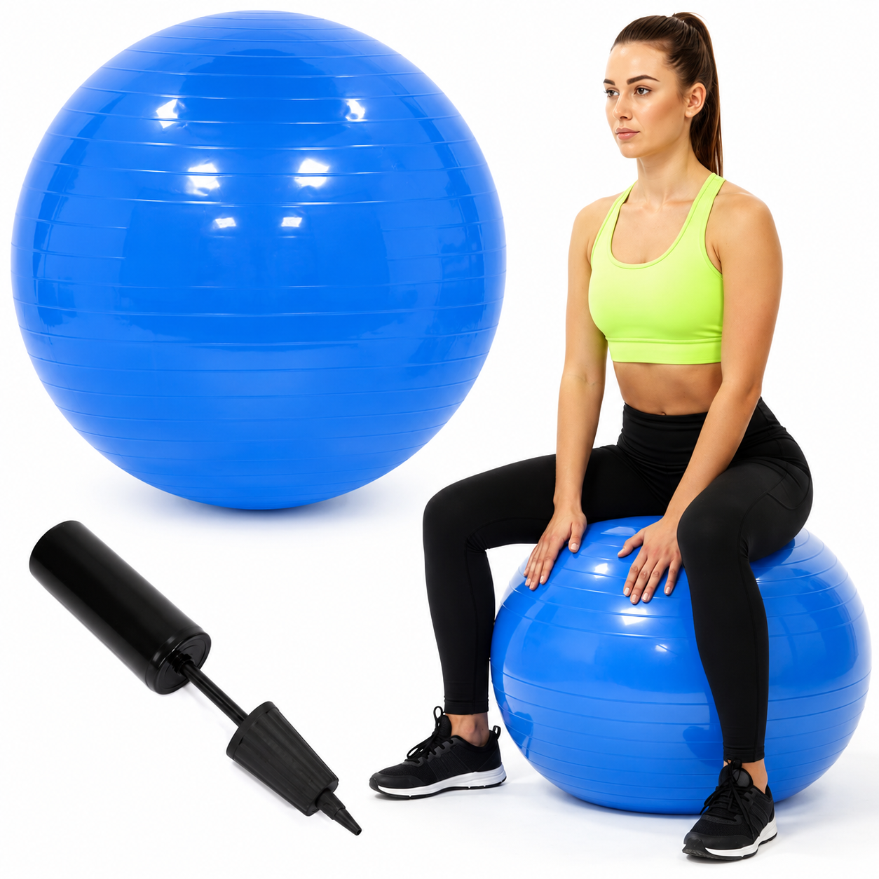 Minge pentru fitness 75 cm, antiderapanta, cu pompa inclusa, maxim 150 kg, albastru - imagine 6