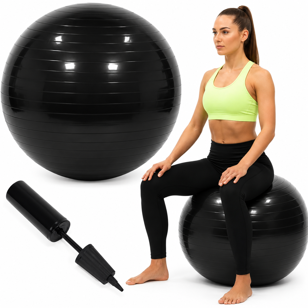 Minge pentru fitness 85 cm, antiderapanta, cu pompa inclusa, maxim 150 kg, negru - imagine 10