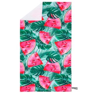 Prosop microfibra 180x100 cm, uscare rapida, compact, cu husa, model floral, verde si roz