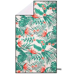 Prosop microfibra 180x100 cm, uscare rapida, compact, cu husa, model floral, alb si verde