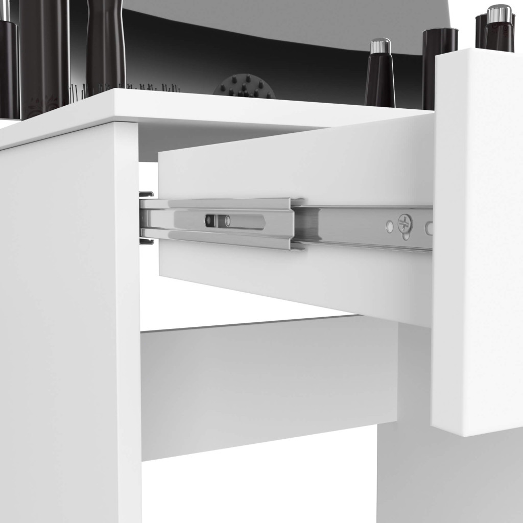 Masa de toaleta si machiaj cu oglinda mare, 2 sertare si dulap, PAL laminat 16 mm, 90x50x142 cm, alba - imagine 6