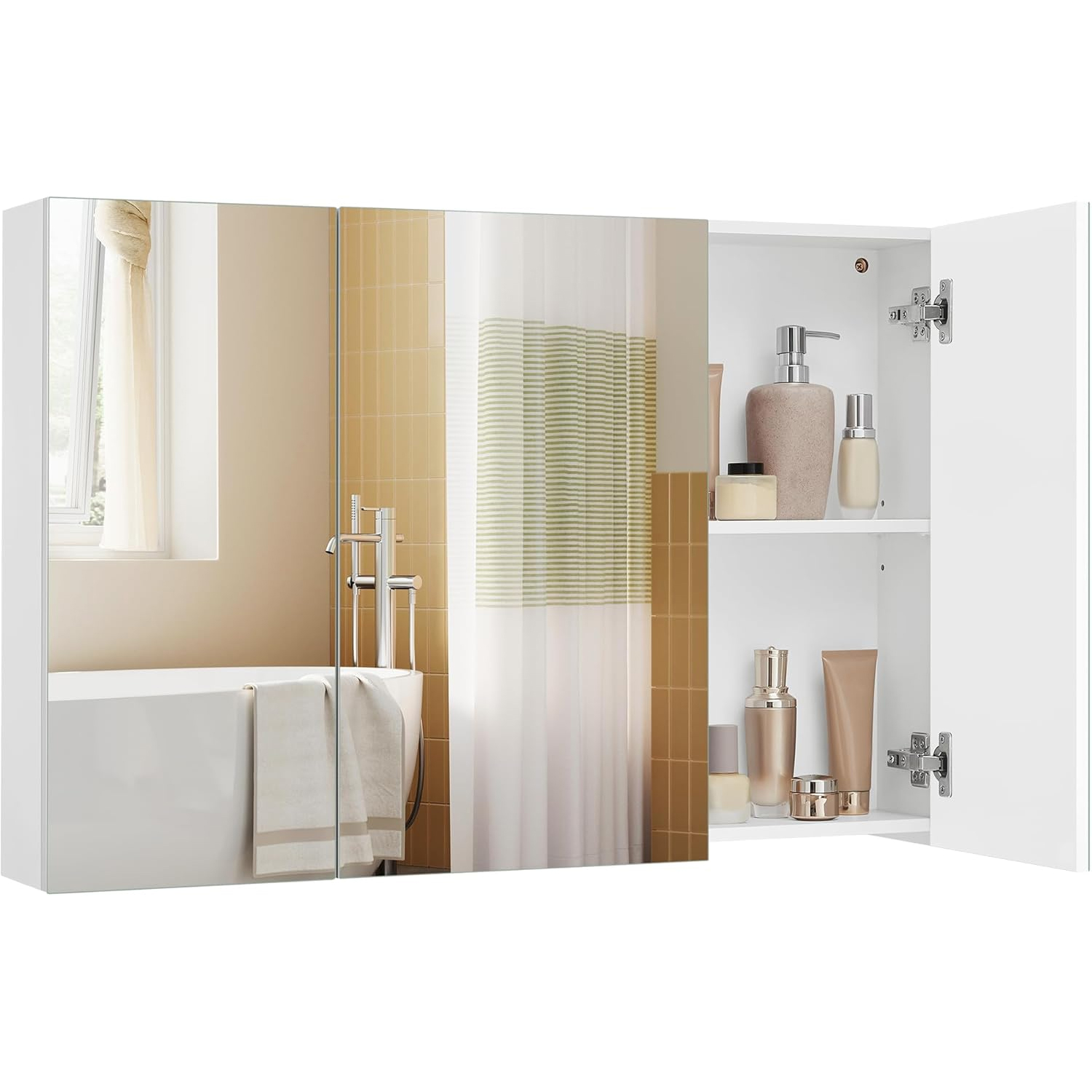 VASAGLE Dulap pentru baie cu oglinda, 3 usi si rafturi reglabile, MDF, 90x15x60 cm, alb - imagine 2