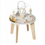 Masuta interactiva din lemn pentru copii cu labirint si jocuri motorii, 54 cm, multicolor