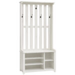 VASAGLE Cuier pentru hol cu banca, raft pantofi si 7 carlige duble, 81x35x180 cm, alb rustic