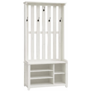 VASAGLE Cuier pentru hol cu banca, raft pantofi si 7 carlige duble, 81x35x180 cm, alb rustic
