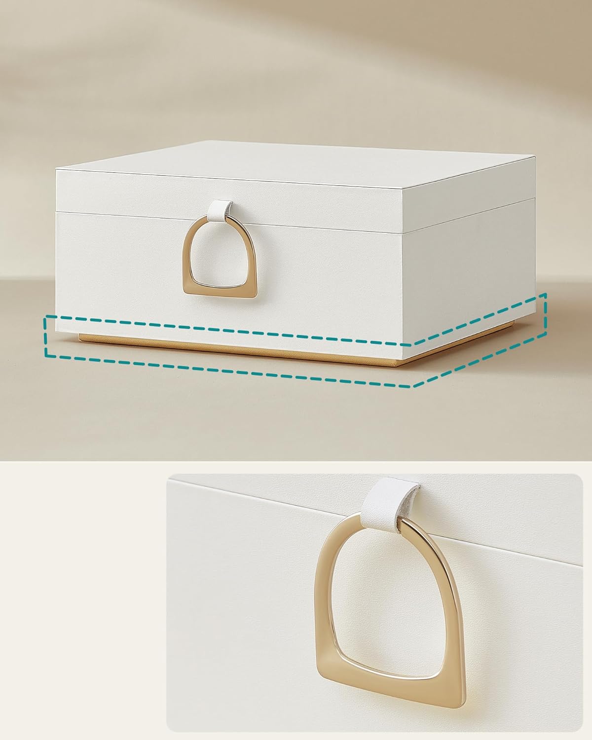 SONGMICS Cutie bijuterii 2 niveluri cu tava detasabila, compartimentata, MDF si catifea, 24x21x11 cm, alb - imagine 5