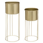 Set ghivece metalice Atmosphera Le Collectionneur, suport inalt, 41 cm si 58 cm, auriu