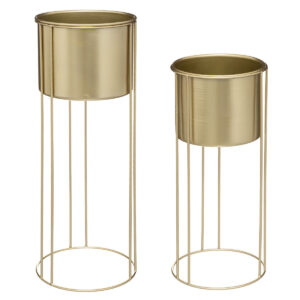 Set ghivece metalice Atmosphera Le Collectionneur, suport inalt, 41 cm si 58 cm, auriu