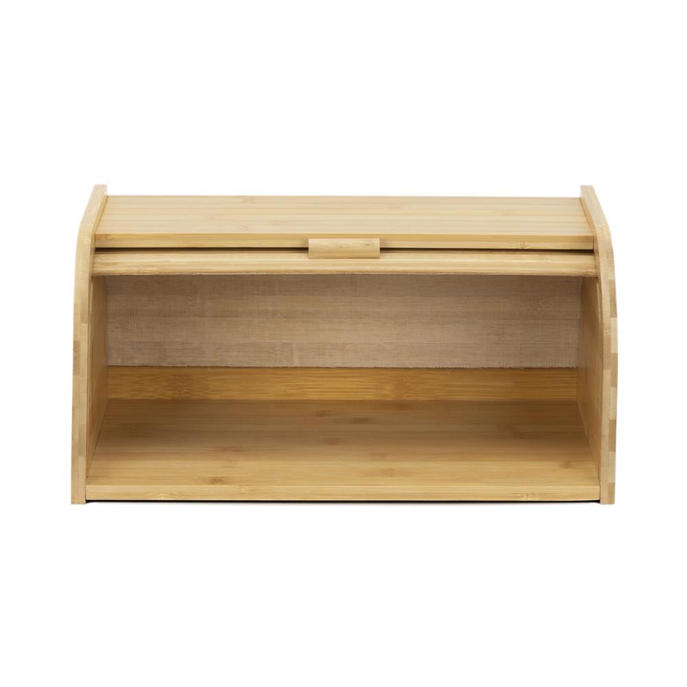 Cutie pentru paine din bambus cu capac glisant, raft superior, 38x28x18 cm, bambus natur maro - imagine 12