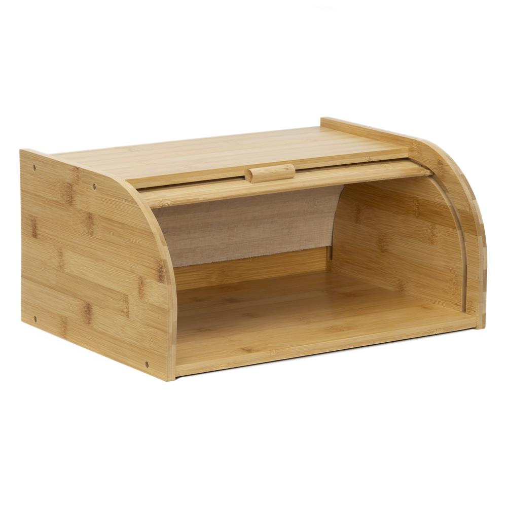 Cutie pentru paine din bambus cu capac glisant, raft superior, 38x28x18 cm, bambus natur maro - imagine 6