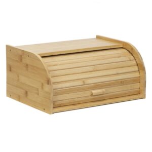 Cutie pentru paine din bambus cu capac glisant, raft superior, 38x28x18 cm, bambus natur maro