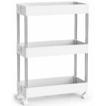 SONGMICS Carucior ingust de depozitare pe roti, pentru bucatarie sau baie, din plastic, cu 3 nivele, 42x14x61 cm, alb