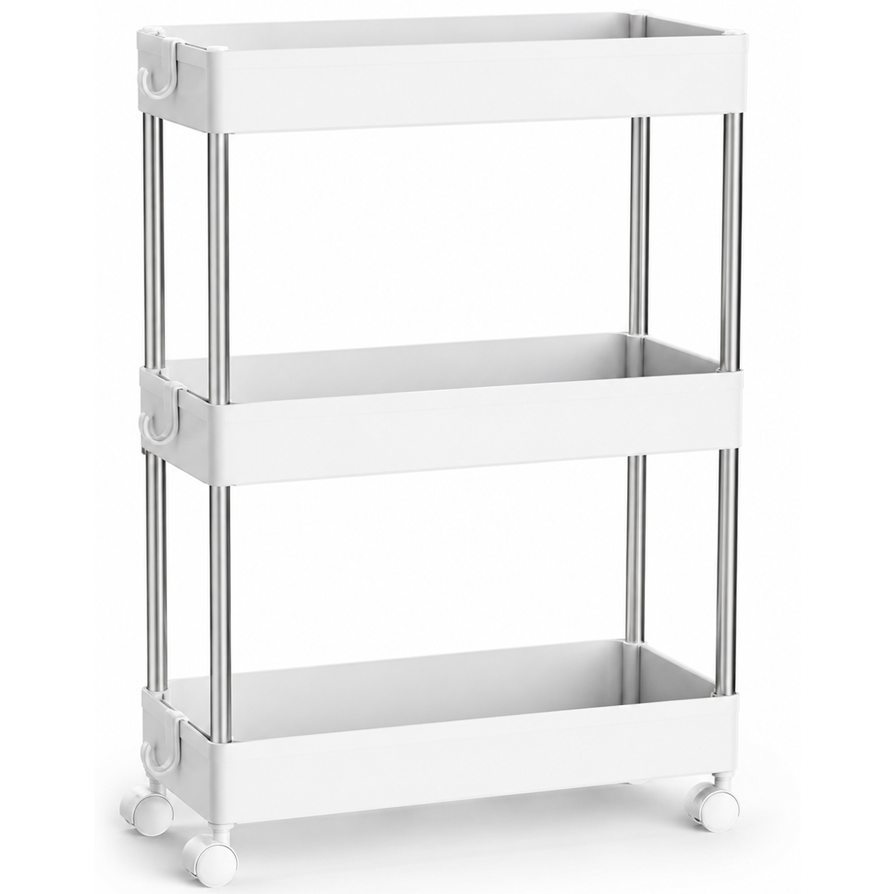 SONGMICS Carucior ingust de depozitare pe roti, pentru bucatarie sau baie, din plastic, cu 3 nivele, 42x14x61 cm, alb