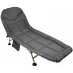 Pat pliabil camping cu saltea, reglabil 5 pozitii, cadru otel, maxim 100 kg, 200x64x30 cm, gri