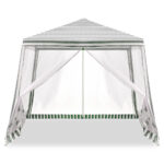 Cort pavilion gradina, pereti cu plasa anti insecte si structura metalica, 3x3 m, alb si verde