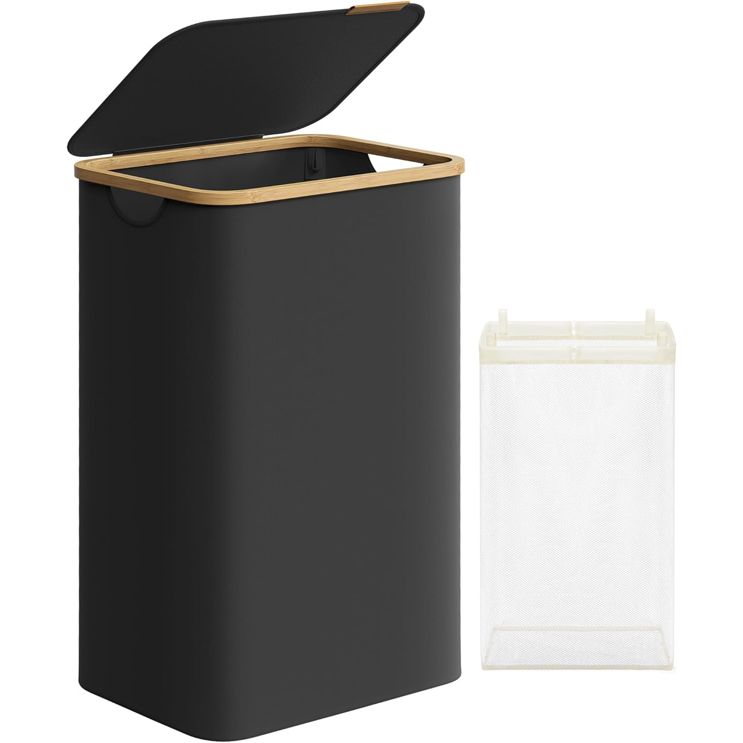 SONGMICS Cos de rufe textil, pliabil, compartiment detasabil, 90L, 42x32x71 cm, negru