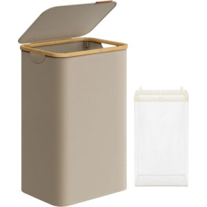 SONGMICS Cos de rufe textil, pliabil, compartiment detasabil, 90L, 42x32x71 cm, maro