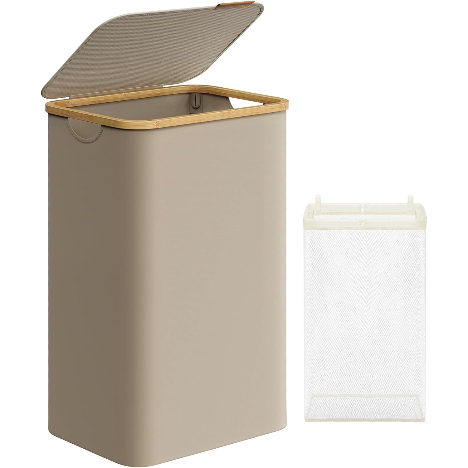 SONGMICS Cos de rufe textil, pliabil, compartiment detasabil, 90L, 42x32x71 cm, maro