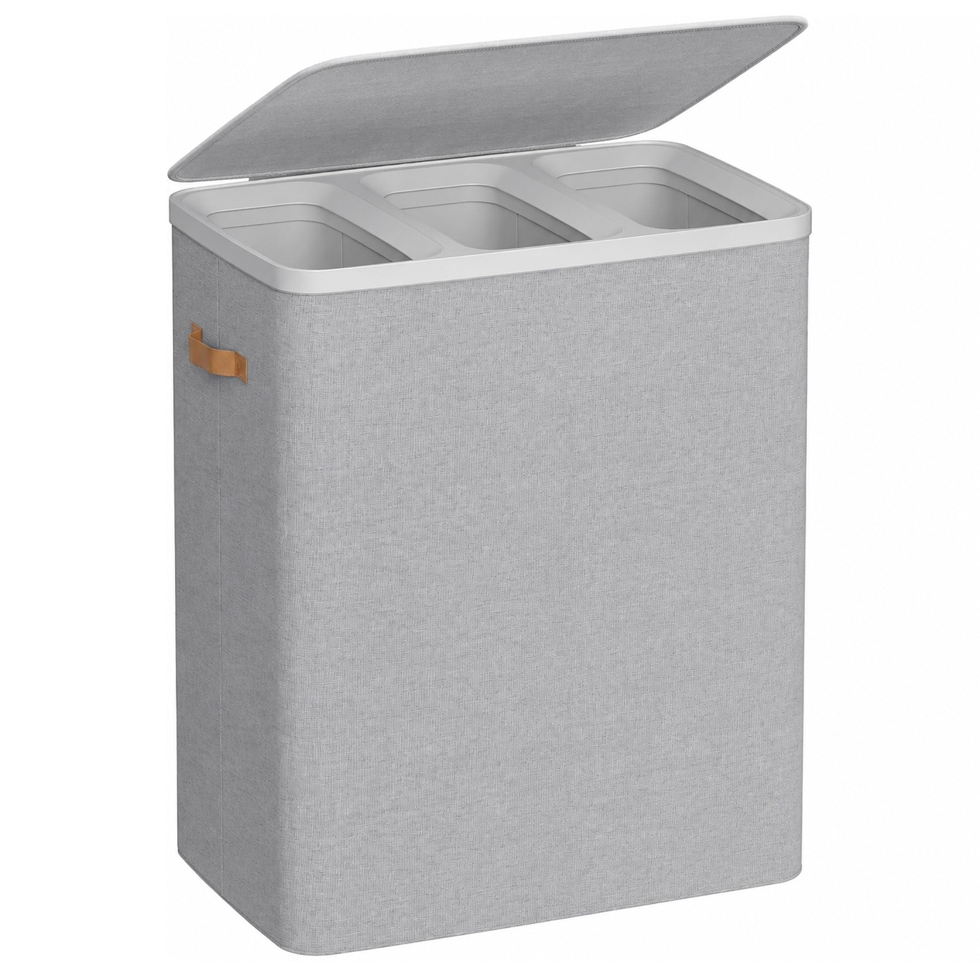 SONGMICS Cos rufe cu 3 compartimente si capac, saci detasabili cu maner, 190 litri, 64x40x75 cm, gri