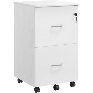 VASAGLE Dulap mobil pentru dosare cu 2 sertare, incuietoare si roti, suport imprimanta, 43x45x72 cm, alb