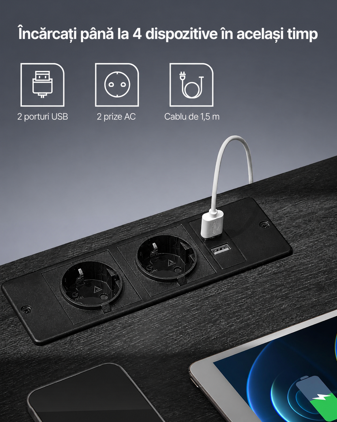 VASAGLE Noptiera cu iluminare LED reglabila, prize si porturi USB, sertar si raft, MDF si PAL, 40x35x55 cm, negru - imagine 7