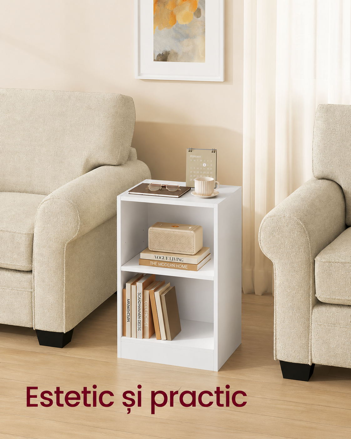 VASAGLE Noptiera cu compartimente deschise si raft reglabil, stil minimalist, MDF si PAL, 40x30x60 cm, alb - imagine 5