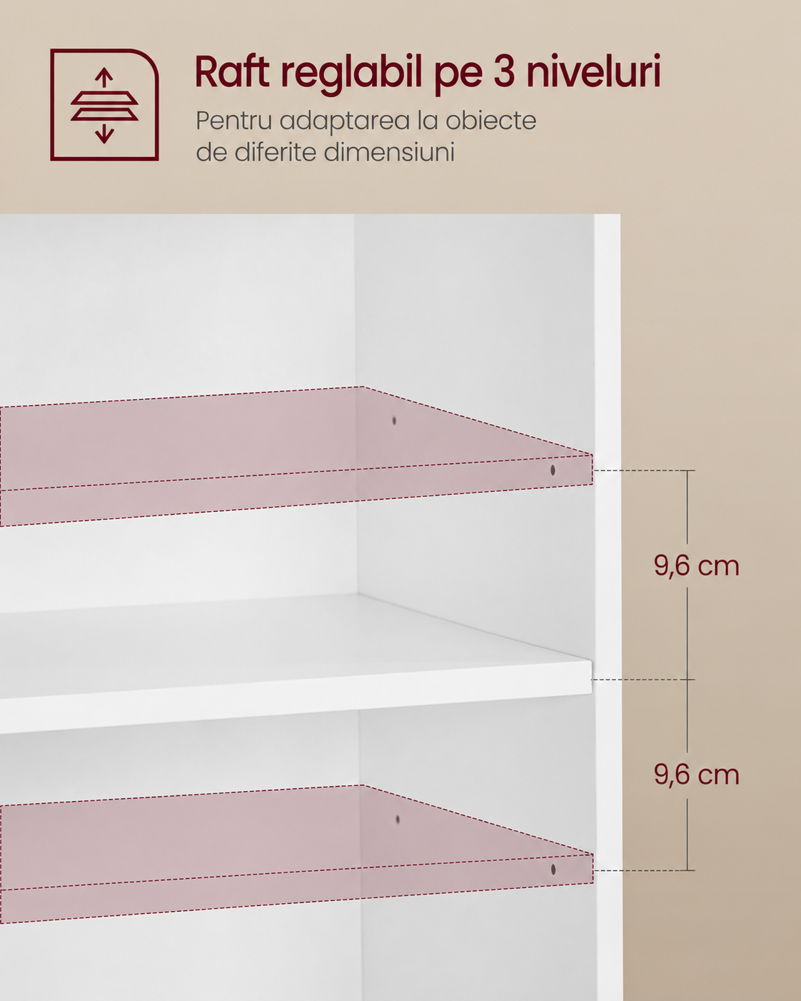VASAGLE Noptiera cu compartimente deschise si raft reglabil, stil minimalist, MDF si PAL, 40x30x60 cm, alb - imagine 6
