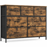 SONGMICS Comoda cu 7 sertare, cadru metalic si blat MDF, sertare textile, 99x30x74 cm, maro rustic