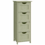 VASAGLE Dulap de depozitare de podea pentru baie, din lemn cu 4 sertare, 30x30x82cm, verde