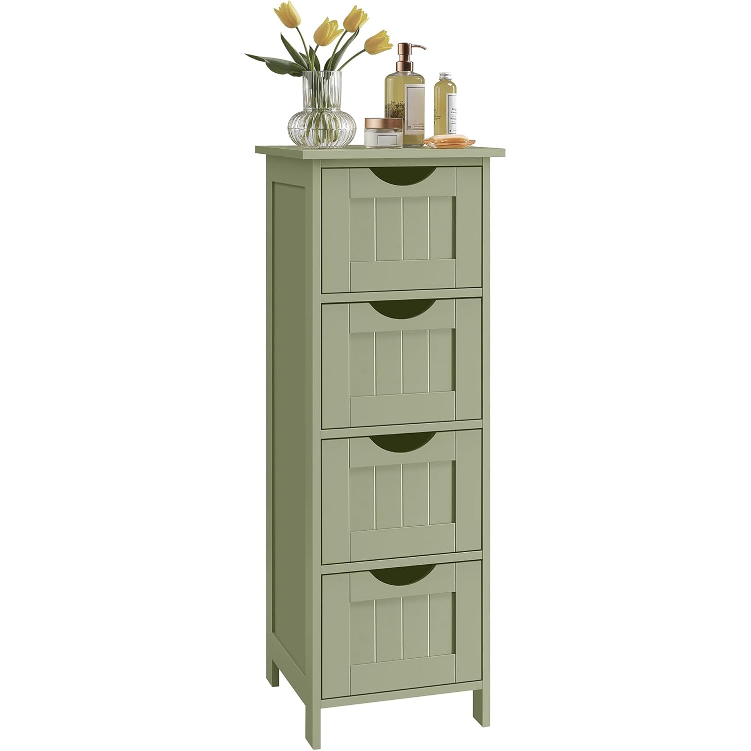 VASAGLE Dulap de depozitare de podea pentru baie, din lemn cu 4 sertare, 30x30x82cm, verde - imagine 8