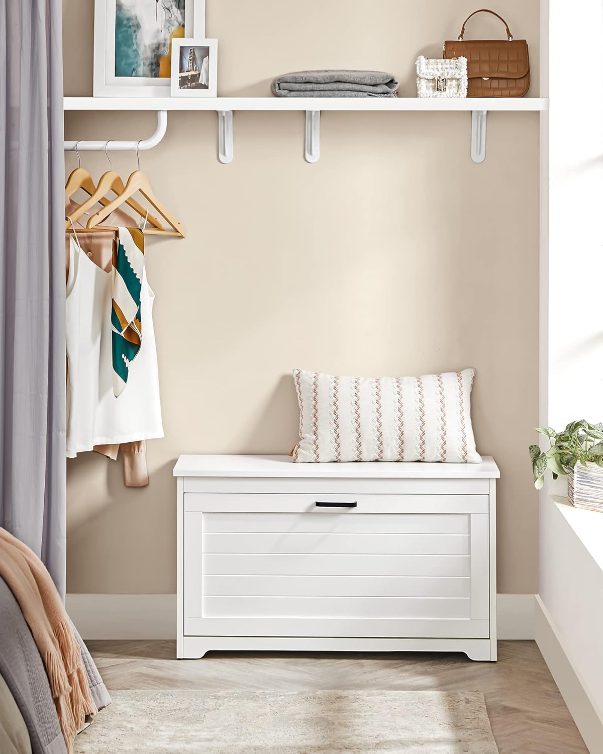 VASAGLE Bancuta pentru pantofi cu usa rabatabila si compartiment interior reglabil, 80x30x46 cm, alb - imagine 5