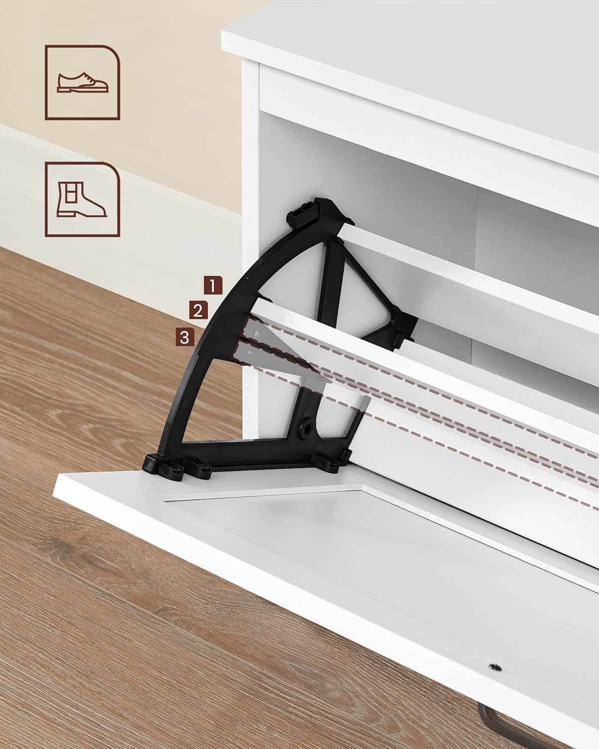 VASAGLE Bancuta pentru pantofi cu usa rabatabila si compartiment interior reglabil, 80x30x46 cm, alb - imagine 8