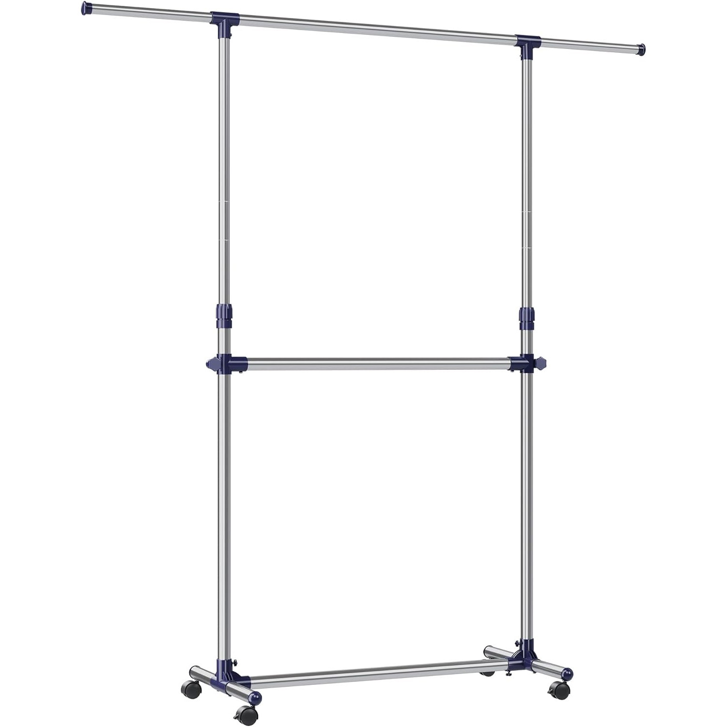 SONGMICS Suport pentru haine cu sina superioara extensibila 101-165 cm, pe roti, reglabil in inaltime 113-180 cm, argintiu