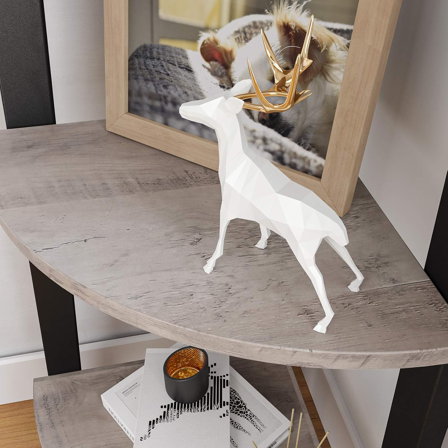 VASAGLE Raft de colt cu 4 etaje, tip biblioteca, cadru metal si polite lemn, 34x34x125 cm, gri stejar si negru - imagine 7
