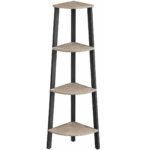 VASAGLE Raft de colt cu 4 etaje, tip biblioteca, cadru metal si polite lemn, 34x34x125 cm, gri stejar si negru