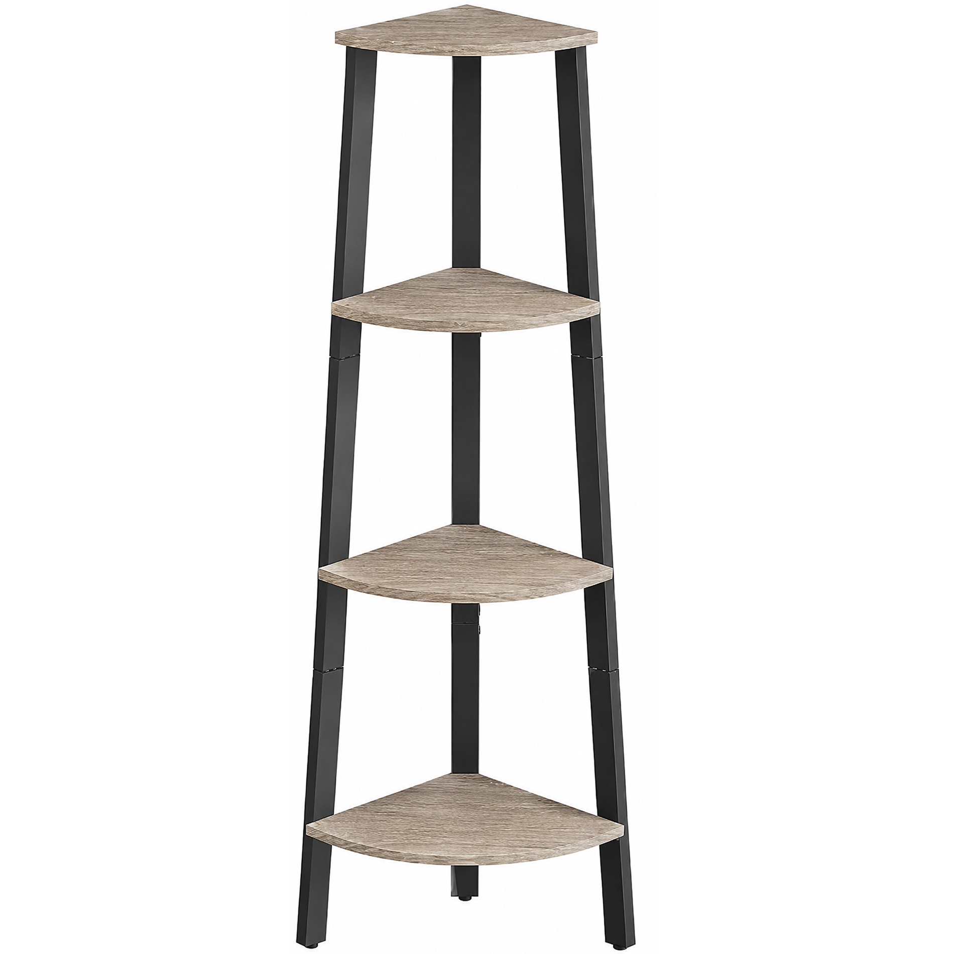 VASAGLE Raft de colt cu 4 etaje, tip biblioteca, cadru metal si polite lemn, 34x34x125 cm, gri stejar si negru