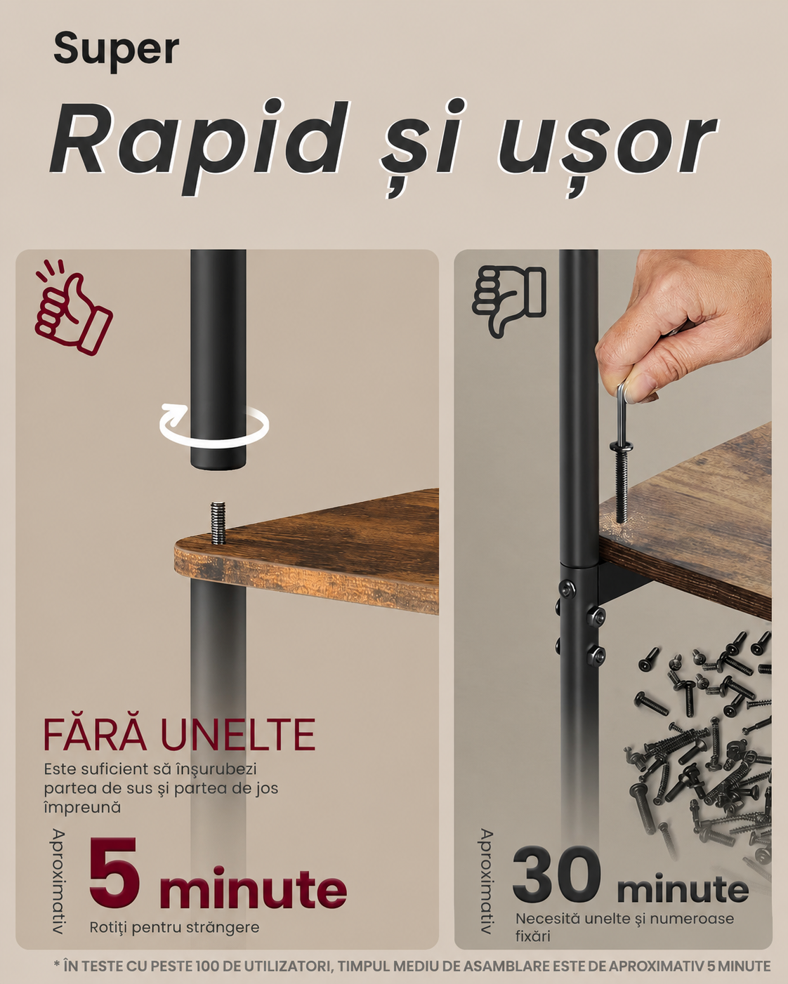 VASAGLE Biblioteca cu 6 rafturi, cadru metalic, stil industrial, 38x24x173 cm, maro rustic - imagine 3