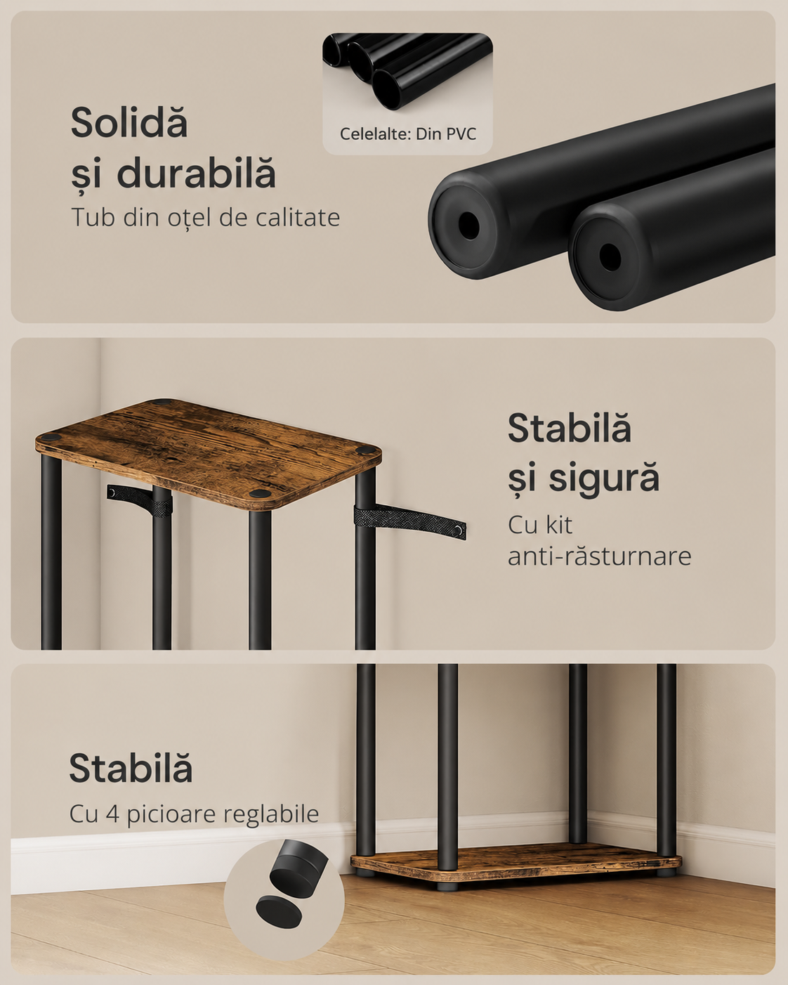 VASAGLE Biblioteca cu 6 rafturi, cadru metalic, stil industrial, 38x24x173 cm, maro rustic - imagine 5