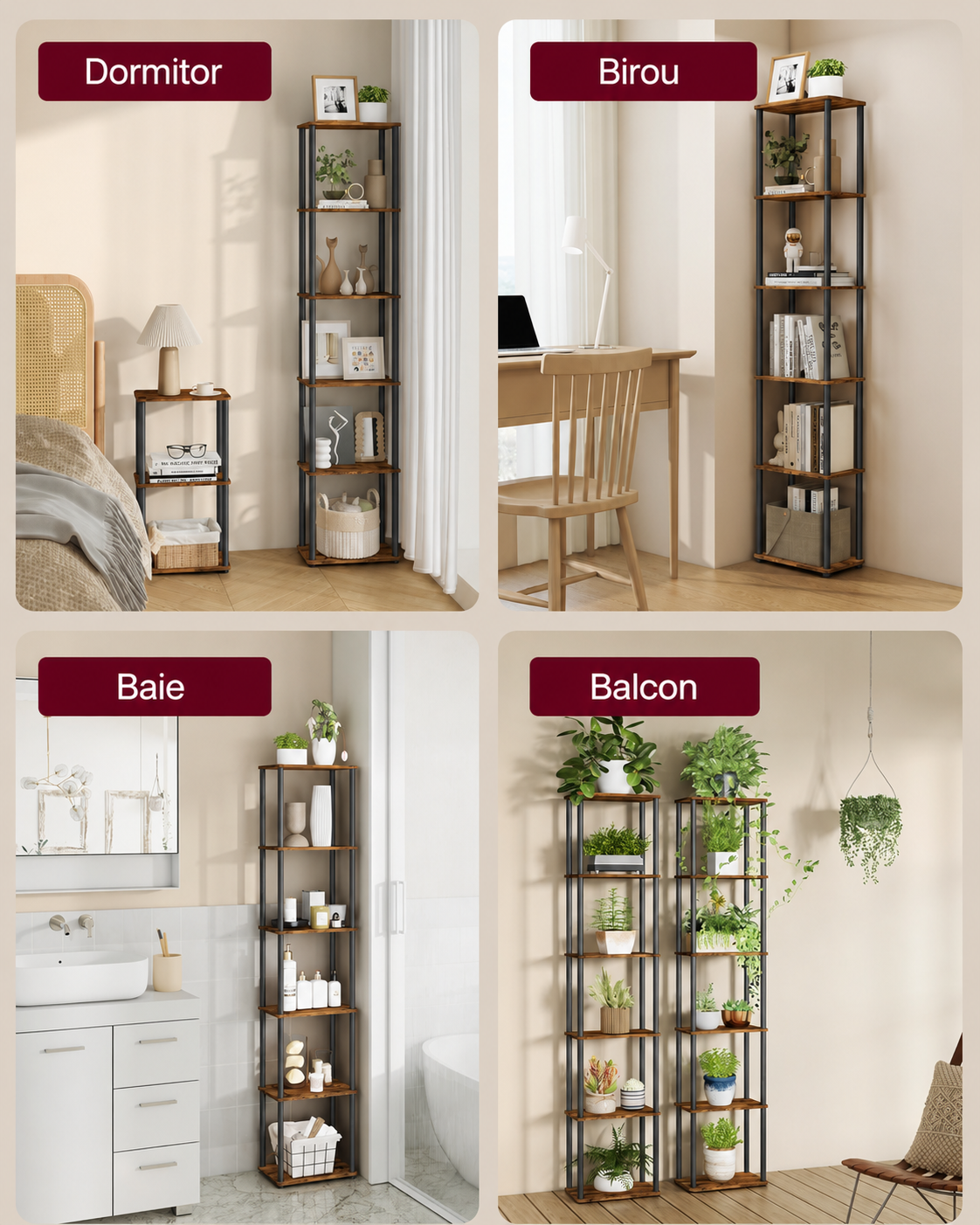 VASAGLE Biblioteca cu 6 rafturi, cadru metalic, stil industrial, 38x24x173 cm, maro rustic - imagine 6