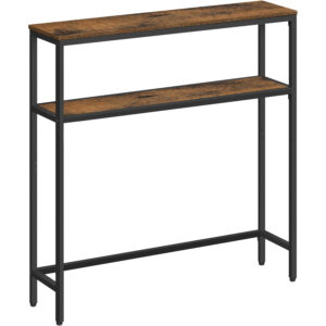 VASAGLE Masa tip consola ingusta cu 2 rafturi, cadru metalic, stil industrial, 80x20x80 cm, maro rustic