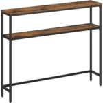 VASAGLE Masa tip consola ingusta cu 2 rafturi, cadru metalic, stil industrial, 100x20x80 cm, maro rustic