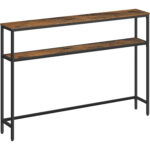 VASAGLE Masa tip consola ingusta cu 2 rafturi, cadru metalic, stil industrial, 120x20x80 cm, maro rustic