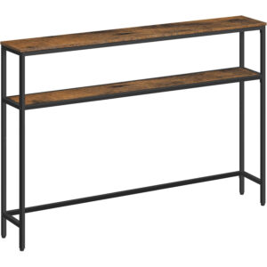 VASAGLE Masa tip consola ingusta cu 2 rafturi, cadru metalic, stil industrial, 120x20x80 cm, maro rustic