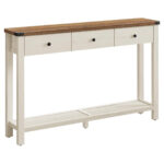VASAGLE Masa tip consola cu 3 sertare si raft inferior, MDF si lemn masiv cu aspect hambar, 120x24x76 cm, alb rustic si maro