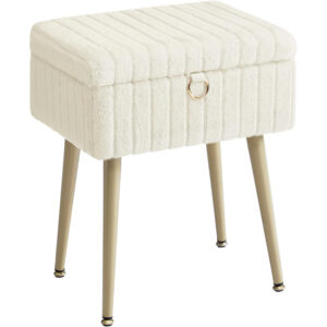 SONGMICS Taburet cu spatiu de depozitare si picioare metalice, tapitat, maxim 200 kg, 40x30x50 cm, alb crem