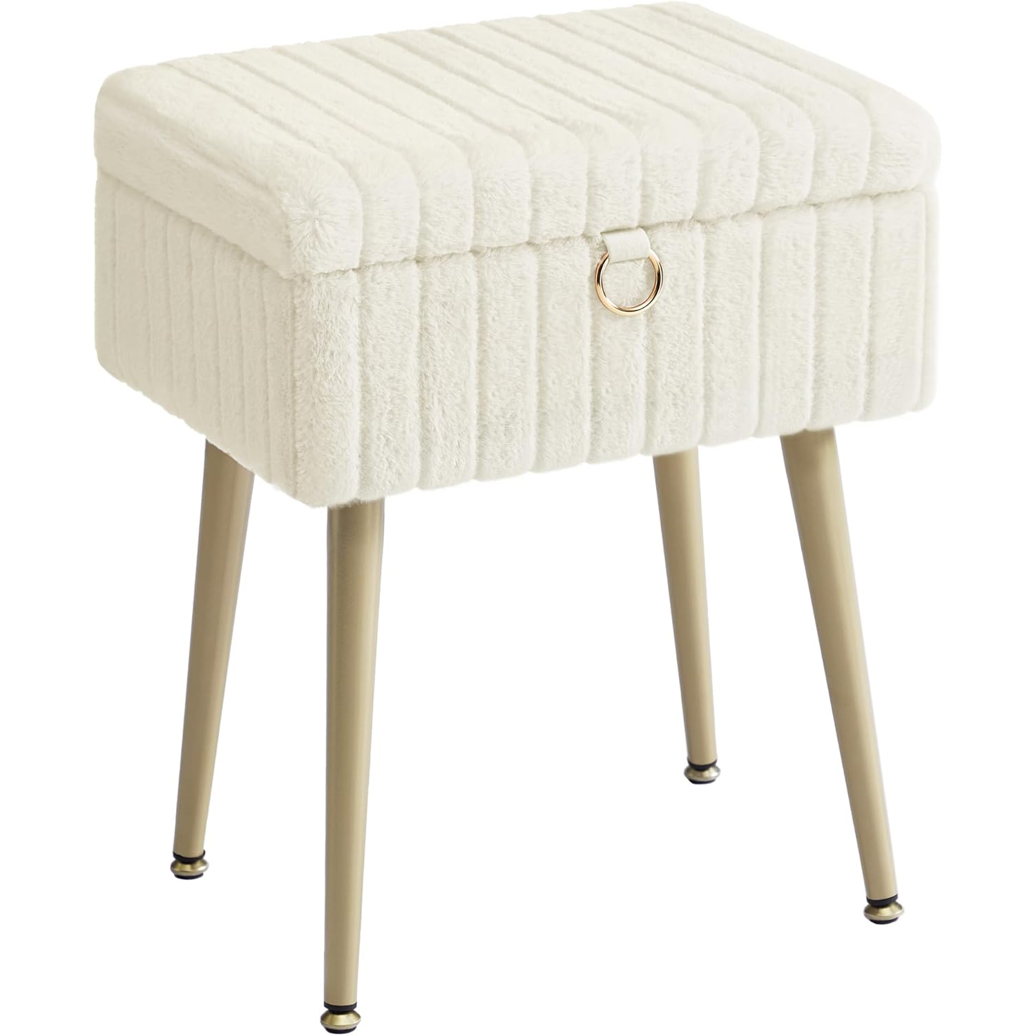 SONGMICS Taburet cu spatiu de depozitare si picioare metalice, tapitat, maxim 200 kg, 40x30x50 cm, alb crem